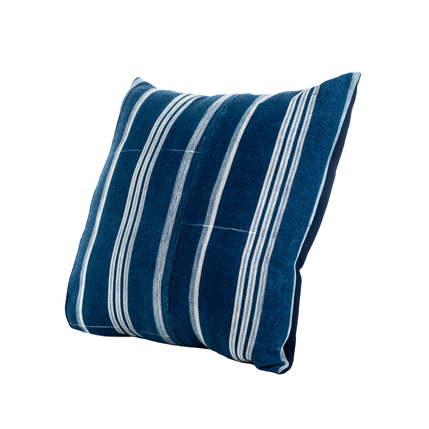 Handmade Blue African Pillow with White Stripes
